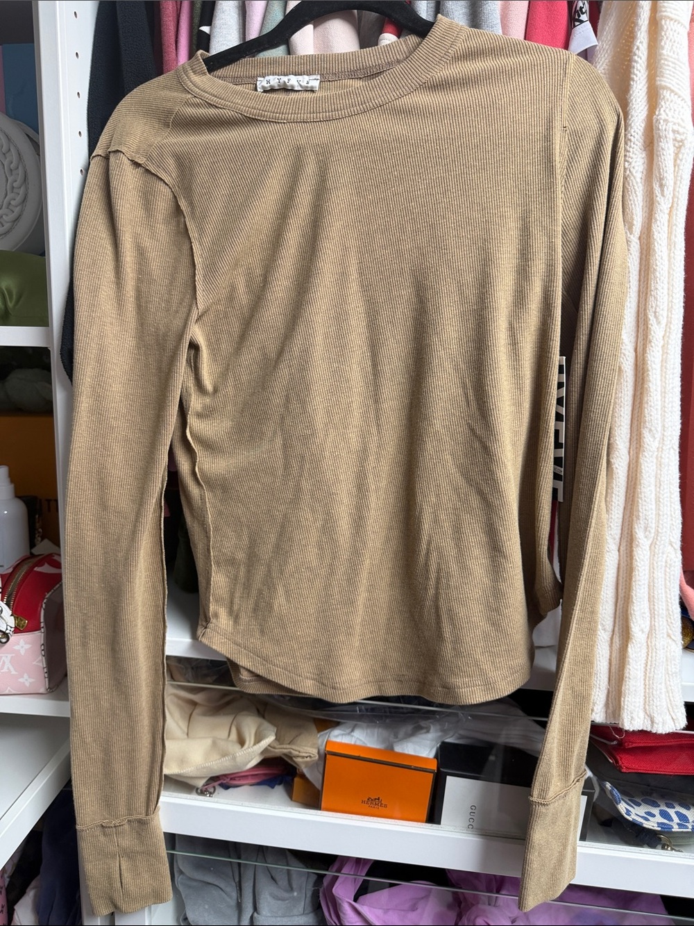 HYFVE Ribbed Long-Sleeve Crewneck Top - Tan